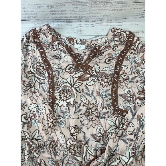 J Jill Women's L Tunic Blouse Long Sleeve Lace Floral Split V-Neck Pink/Brown - Picture 8 of 11